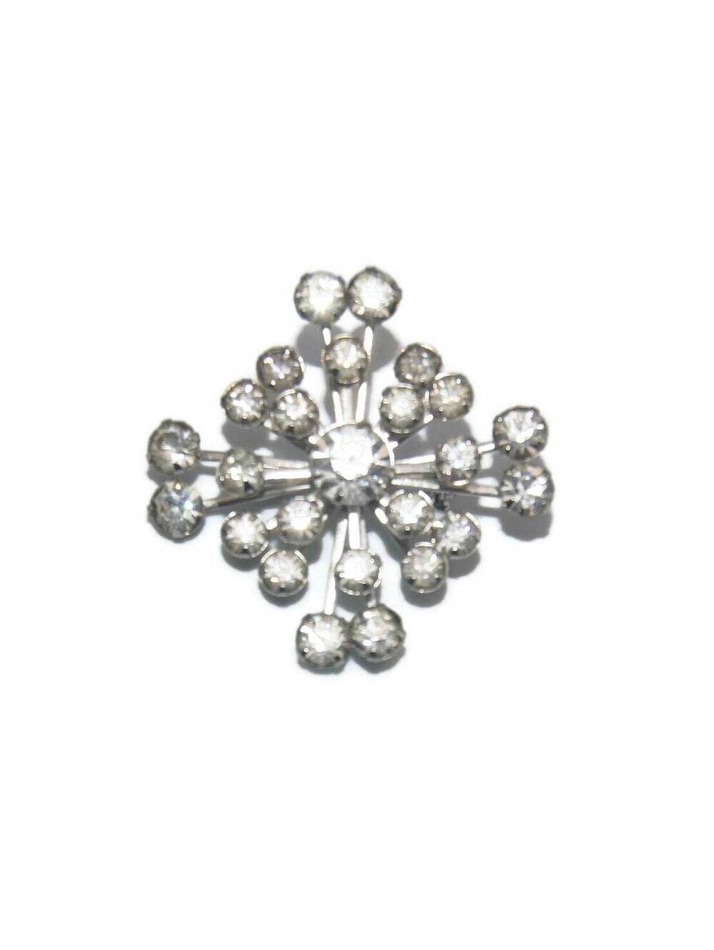 Vintage Silver Tone and Clear Rhinestones Radial Brooch.